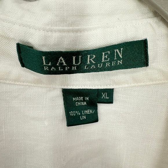 Lauren Ralph Lauren White Linen Button Down Shirt Womens XL Roll Tab Long Sleeve - Picture 4 of 7